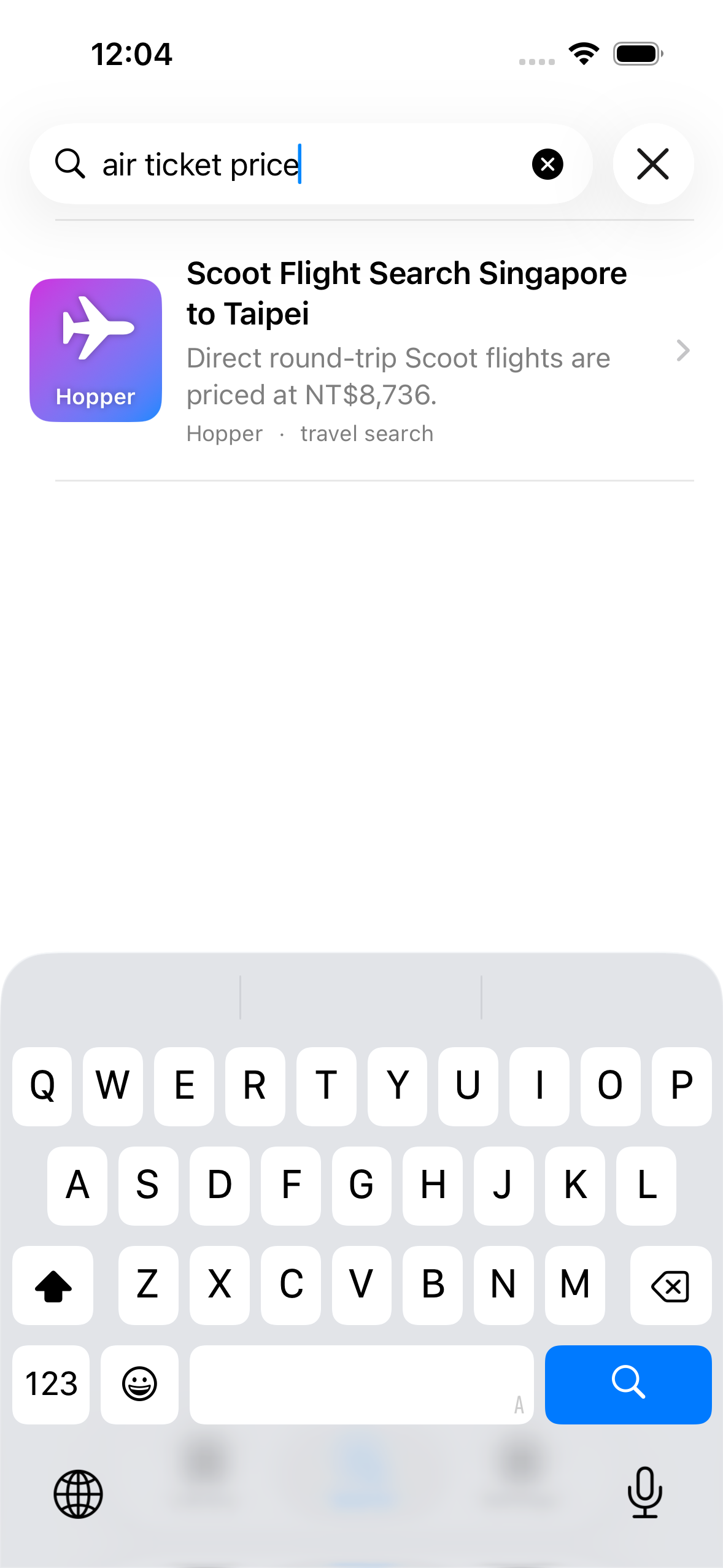Screench local search finding an airfare screenshot by keywords